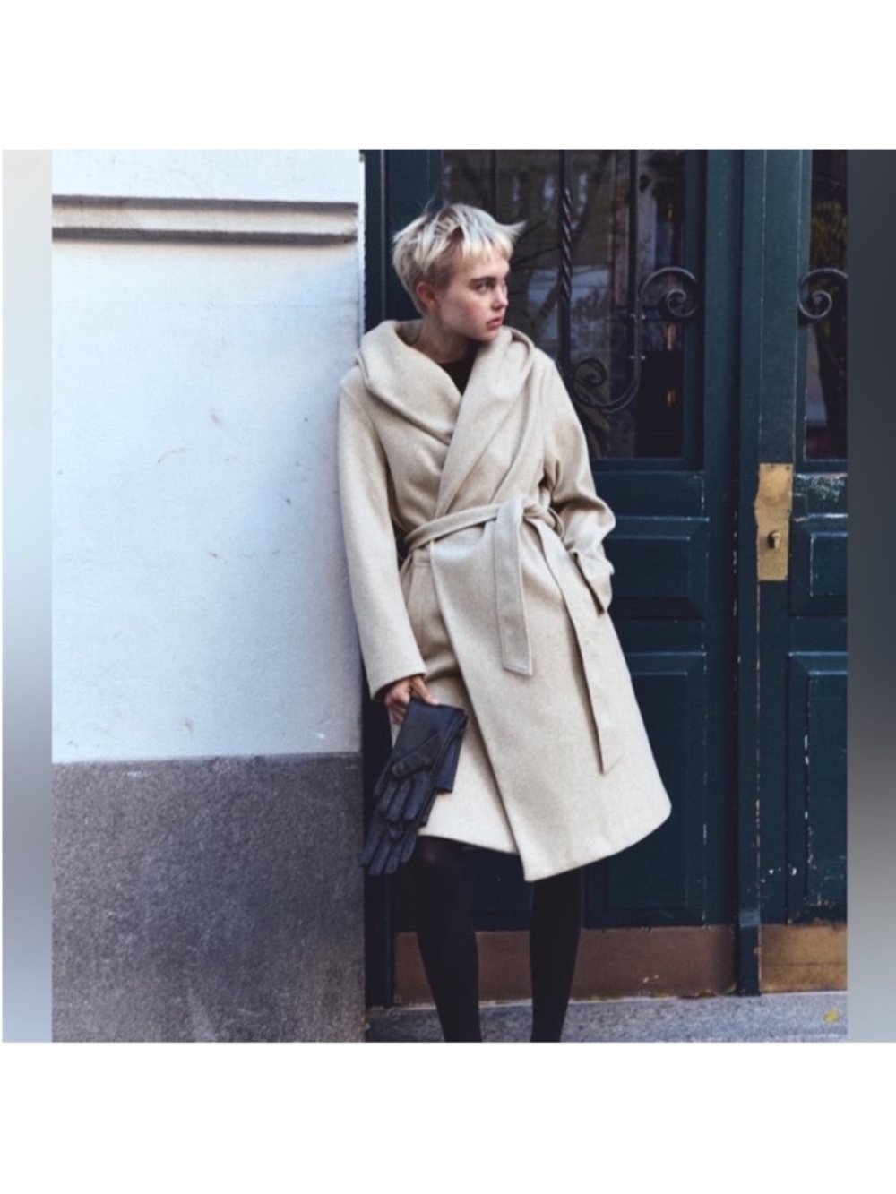 Zara Beige soft hooded Wrap Coat with Belt